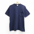XL★古着 タウンクラフト 半袖 ビンテージ Tシャツ メンズ 90年代 90s 無地 胸ポケット付き コットン クルーネック USA製 紺 26apr08