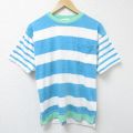 00s 半袖Tシャツ 胸ポケット付き ライトブルーボーダー M | 古着