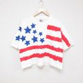 XL★古着 フルーツオブザルーム 半袖 ビンテージ Tシャツ メンズ 90年代 90s 星条旗 全面プリント ショート丈 コットン クルーネック USA製 白 ホワイト 25jun23 中古