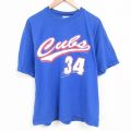 XL★古着 半袖 ビンテージ Tシャツ メンズ 00年代 00s MLB シカゴカブス ケリーウッド 34 大きいサイズ コットン クルーネック 青 ブルー メジャーリーグ ベースボール 野球 25jul09 中古