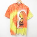 L★古着 半袖 ビンテージ Tシャツ メンズ 00年代 00s ピーナッツ チャーリーブラウン コットン クルーネック オレンジ他 タイダイ 25jul10 中古