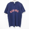 L★古着 マジェスティック 半袖 ビンテージ Tシャツ メンズ 90年代 90s MLB ボストンレッドソックス ヘンリーネック USA製 紺 ネイビー メジャーリーグ ベースボール 野球 25jul10 中古