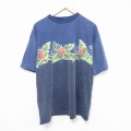 XL★古着 ノーティカ NAUTICA 半袖 ビンテージ ブランッド Tシャツ メンズ 90年代 90s 花 コットン クルーネック USA製 紺 ネイビー 25jul16 中古