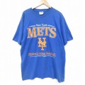 XL★古着 半袖 ビンテージ Tシャツ メンズ 00年代 00s MLB ニューヨークメッツ コットン クルーネック 青 ブルー 25aug07 中古