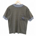 L★古着 半袖 ビンテージ Tシャツ メンズ 00年代 00s 胸ポケット付き クルーネック 濃緑 グリーン ボーダー 25aug13 中古