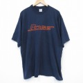 XL★古着 BOSS 半袖 ビンテージ Tシャツ メンズ 00年代 00s ビッグロゴ 刺繍 大きいサイズ コットン クルーネック 濃紺 ネイビー 25aug13 中古