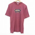L★古着 半袖 ビンテージ Tシャツ メンズ 00年代 00s カンザスジェイホークス 刺繍 コットン クルーネック USA製 エンジ ボーダー 25aug28 中古