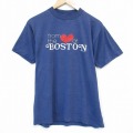 L★古着 半袖 ビンテージ Tシャツ メンズ 70年代 70s ボストン クルーネック USA製 薄紺 ネイビー 霜降り 25aug26 中古