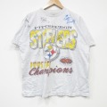【20%OFF】L★古着 半袖 ビンテージ Tシャツ メンズ 90年代 90s NFL ピッツバーグスティーラーズ サイン入り コットン クルーネック 薄グレー 霜降り アメフト スーパーボウル 25sep04 中古