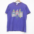 M★古着 ヘインズ Hanes 半袖 ビンテージ Tシャツ メンズ 90年代 90s ネコ 両面プリント コットン クルーネック USA製 紫 パープル 25sep04 中古