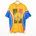 【20%OFF】XL★古着 半袖 ビンテージ Tシャツ メンズ 00年代 00s ピースマーク 大きいサイズ コットン クルーネック 黄他 イエロー タイダイ 25sep09 中古