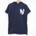 【20%OFF】M★古着 マジェスティック 半袖 ビンテージ Tシャツ メンズ 00年代 00s MLB ニューヨークヤンキース ジョニーデイモン 18 コットン クルーネック 紺 ネイビー メジャーリーグ ベースボール 野球 25sep09 中古