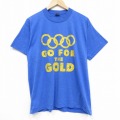 L★古着 フルーツオブザルーム 半袖 ビンテージ Tシャツ メンズ 90年代 90s ゴールド クルーネック USA製 青 ブルー 霜降り 25sep09 中古