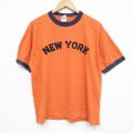 L★古着 半袖 ビンテージ Tシャツ メンズ 00年代 00s ニューヨーク コットン クルーネック オレンジ 25sep10 中古