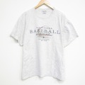 XL★古着 半袖 ビンテージ Tシャツ メンズ 90年代 90s ベースボール 大きいサイズ コットン クルーネック 薄グレー 霜降り 25sep22 中古