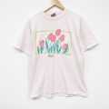 M★古着 オニータ 半袖 ビンテージ Tシャツ メンズ 80年代 80s 花 コットン クルーネック USA製 薄ピンク 25sep27 中古