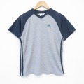 M★古着 アディダス adidas 半袖 ビンテージ Tシャツ メンズ 90年代 90s ワンポイントロゴ Vネック グレー他 霜降り 【spe】 25sep26 中古