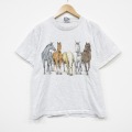 M★古着 半袖 ビンテージ Tシャツ メンズ 90年代 90s 馬 両面プリント コットン クルーネック USA製 薄グレー 霜降り【spe】 26mar16