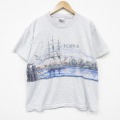 XL★古着 半袖 ビンテージ Tシャツ メンズ 90年代 90s 船 コットン クルーネック USA製 薄グレー 霜降り 26mar16