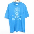 XL★古着 ヘインズ 半袖 ビンテージ Tシャツ メンズ 90年代 90s スカル 大きいサイズ コットン クルーネック 水色【spe】 26mar19