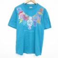 L★古着 オニータ ONEITA 半袖 ビンテージ Tシャツ メンズ 90年代 90s SANIBEL コットン クルーネック USA製 青緑 26mar19