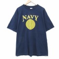 XL★古着 半袖 ビンテージ Tシャツ メンズ 00年代 00s ミリタリー ネイビー NAVY 大きいサイズ コットン クルーネック 紺 26mar23