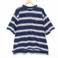 XL★古着 半袖 ビンテージ Tシャツ メンズ 00年代 00s 鹿の子 胸ポケット付き 大きいサイズ クルーネック 紺 ボーダー 26mar23