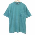 XL★古着 半袖 ビンテージ Tシャツ メンズ 90年代 90s ワンポイントロゴ 胸ポケット付き ロング丈 コットン クルーネック 緑 26mar31