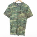 M★古着 ロスコ 半袖 ビンテージ Tシャツ メンズ 90年代 90s ウッドランドカモ クルーネック USA製 濃緑他 迷彩 26mar31