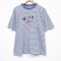 L★古着 半袖 ビンテージ Tシャツ メンズ 90年代 90s ホノルル 刺繍 コットン クルーネック USA製 白他 ストライプ 26apr01