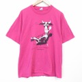 L★古着 半袖 ビンテージ Tシャツ メンズ 90年代 90s 牛 コットン クルーネック USA製 濃ピンク 26apr01