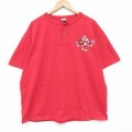 XL★古着 半袖 ビンテージ Tシャツ メンズ 90年代 90s ディズニー ミッキー 大きいサイズ コットン ヘンリーネック USA製 赤 26apr02