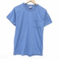 M★古着 ヘインズ 半袖 ビンテージ Tシャツ メンズ 90年代 90s 無地 胸ポケット付き クルーネック 薄紺 26apr02
