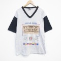 XL★古着 SIGNAL 半袖 ビンテージ Tシャツ メンズ 90年代 90s サイクルクラブ ツートンカラー コットン Vネック USA製 薄グレー他 霜降り 26apr03