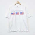 XL★古着 半袖 ビンテージ Tシャツ メンズ 90年代 90s アメリカ 星条旗 コットン クルーネック USA製 白 26apr04