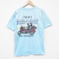 L★古着 オニータ ONEITA 半袖 ビンテージ Tシャツ メンズ 90年代 90s バイクウィーク コットン クルーネック USA製 水色 26apr04
