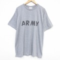 XL★古着 半袖 ビンテージ Tシャツ メンズ 90年代 90s ミリタリー アーミー ARMY リフレクター 大きいサイズ ロング丈 ポリエステル クルーネック USA製 グレー 霜降り 26apr04