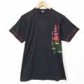 M★古着 フルーツオブザルーム 半袖 ビンテージ Tシャツ メンズ 90年代 90s 花 刺繍 クルーネック USA製 黒 26apr06