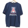 XL★古着 半袖 ビンテージ Tシャツ メンズ 90年代 90s アリゾナ カレッジ 大きいサイズ コットン クルーネック 薄紺【spe】 26apr25