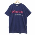 XL★古着 STEVE&BARRYS 半袖 ビンテージ Tシャツ メンズ 90年代 90s Whaton カレッジ コットン クルーネック USA製 紺 26apr25