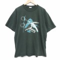 XL★古着 半袖 ビンテージ Tシャツ メンズ 90年代 90s ハサミ 大きいサイズ コットン クルーネック USA製 濃緑 26apr25