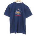 00s 半袖Tシャツ タオルミーナ刺繍 ネイビー メンズM相当 | 古着