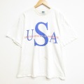 XL★古着 半袖 ビンテージ Tシャツ メンズ 90年代 90s USAロゴ 大きいサイズ コットン クルーネック USA製 ホワイト 26jun26