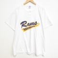 XL★古着 ラッセル 半袖 ビンテージ Tシャツ メンズ 80年代 80s Rams 大きいサイズ ヘンリーネック USA製 ホワイト 26jun26