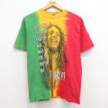 M★古着 半袖 ビンテージ ロック バンド Tシャツ メンズ 90年代 90s ボブマーリー ラスタカラー コットン クルーネック 黄他 イエロー タイダイ 【spe】 25jul10 中古