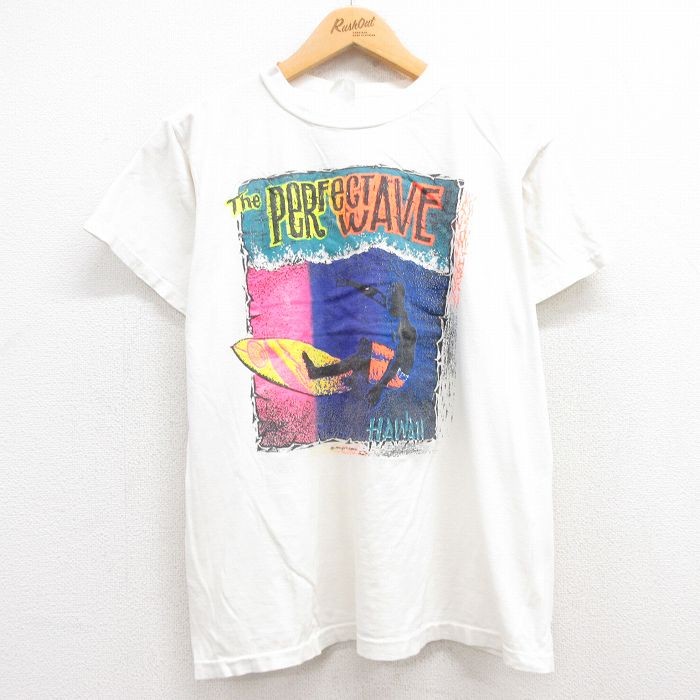 L★古着 半袖 ビンテージ Tシャツ メンズ 90年代 90s サーフィン クルーネック 白 ホワイト 【spe】 24may25 中古