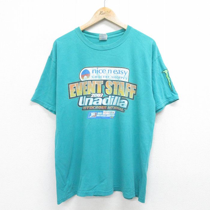 【50%OFF】XL★古着 半袖 ビンテージ Tシャツ メンズ 00年代 00s モトクロス イベントスタッフ トヨタ コットン クルーネック 青緑 24jul18 中古