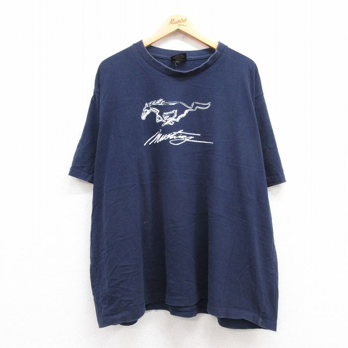 XL★古着 STEVE&BARRYS 半袖 ビンテージ Tシャツ メンズ 00年代 00s マスタング 大きいサイズ コットン クルーネック 紺 ネイビー 24aug22 中古