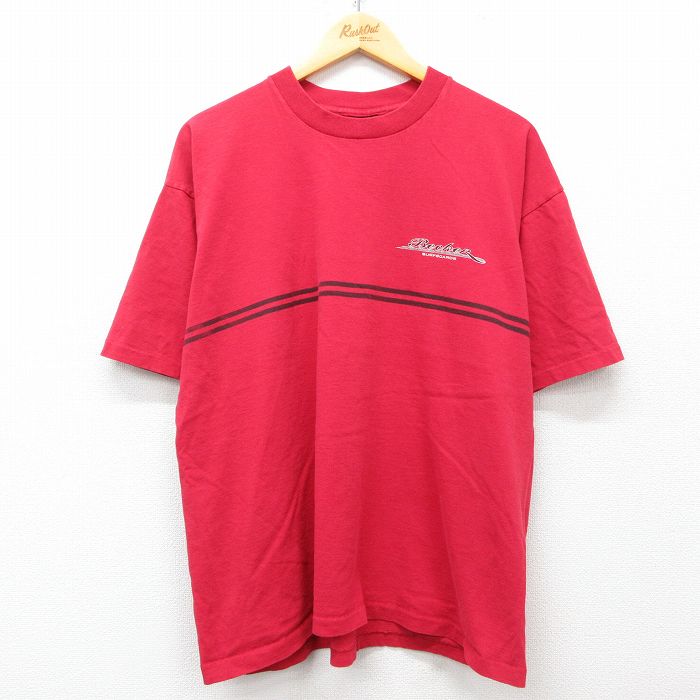 XL★古着 半袖 ビンテージ Tシャツ メンズ 90年代 90s Becker サーフボード 大きいサイズ コットン クルーネック 赤 レッド 25mar31 中古