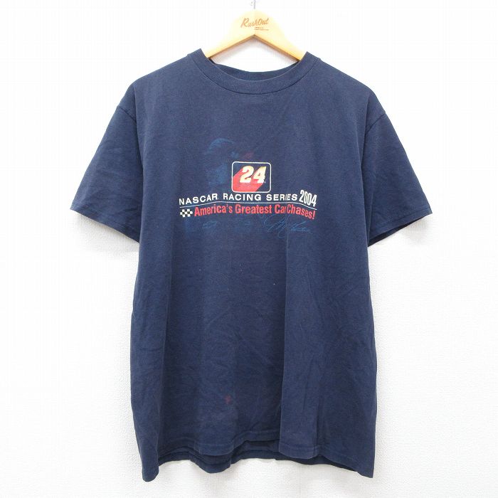XL★古着 半袖 ビンテージ Tシャツ メンズ 00年代 00s ナスカー レーシング コットン クルーネック 紺 ネイビー 25mar31 中古